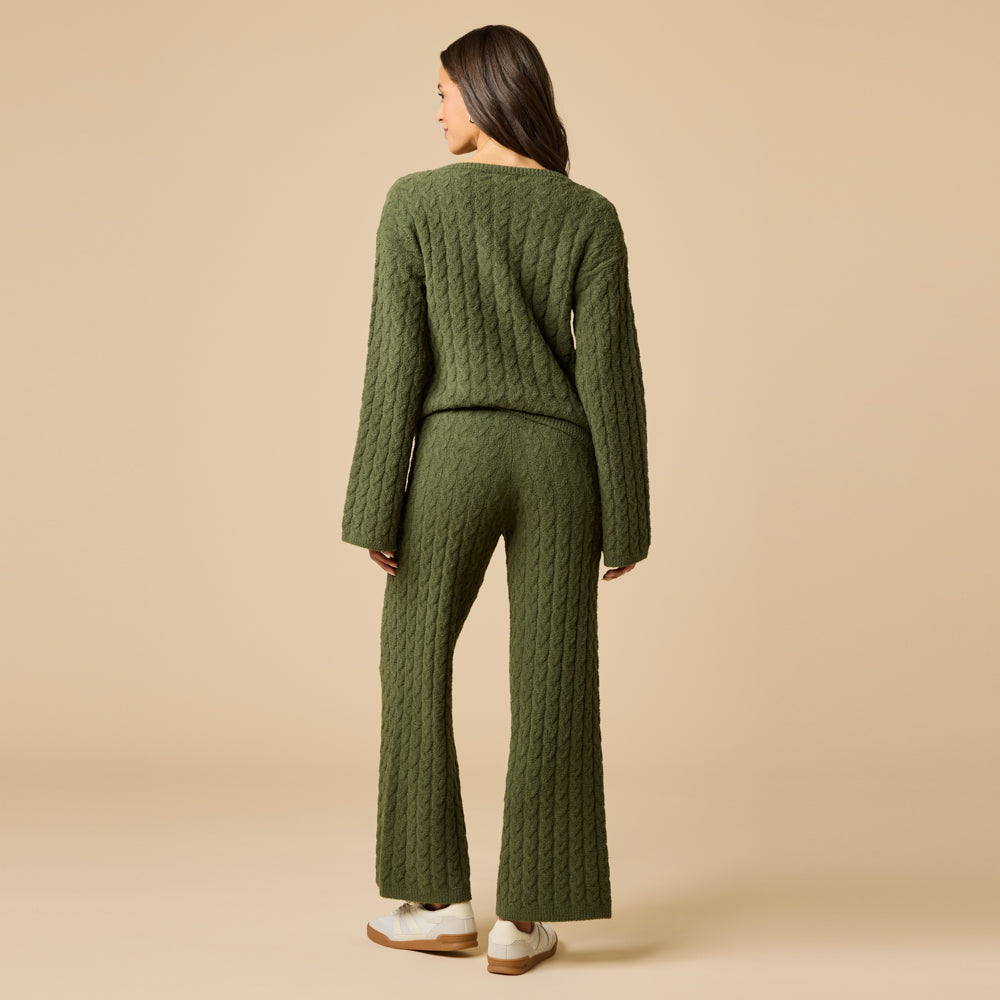 Cable Knit Marshmallow V-Neck with Flared Sleeve and Pant Cable Knit Marshmallow V-Neck with Flared Sleeve and Pant in Olive