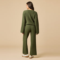 Cable Knit Marshmallow V-Neck with Flared Sleeve and Pant Cable Knit Marshmallow V-Neck with Flared Sleeve and Pant in Olive