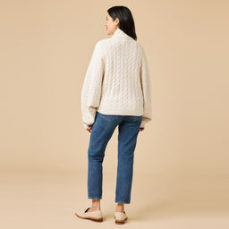 Cable Knit Marshmallow Funnel Neck Double Zip Jacket Cable Knit Marshmallow Funnel Neck Double Zip Jacket in Almond