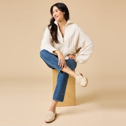 Cable Knit Marshmallow Funnel Neck Double Zip Jacket Cable Knit Marshmallow Funnel Neck Double Zip Jacket in Almond
