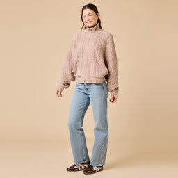 Cable Knit Marshmallow Funnel Neck Double Zip Jacket Cable Knit Marshmallow Funnel Neck Double Zip Jacket in Coco