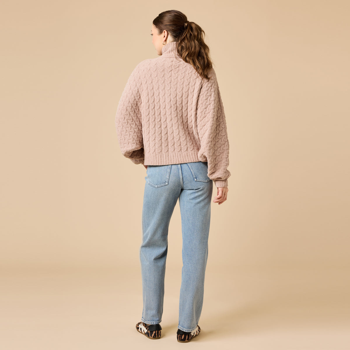 Cable Knit Marshmallow Funnel Neck Double Zip Jacket Cable Knit Marshmallow Funnel Neck Double Zip Jacket in Coco