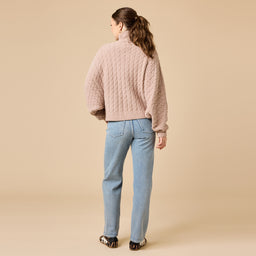 Cable Knit Marshmallow Funnel Neck Double Zip Jacket Cable Knit Marshmallow Funnel Neck Double Zip Jacket in Coco