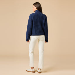 Cable Knit Marshmallow Funnel Neck Double Zip Jacket Cable Knit Marshmallow Funnel Neck Double Zip Jacket in Midnight