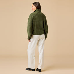 Cable Knit Marshmallow Funnel Neck Double Zip Jacket Cable Knit Marshmallow Funnel Neck Double Zip Jacket in Olive