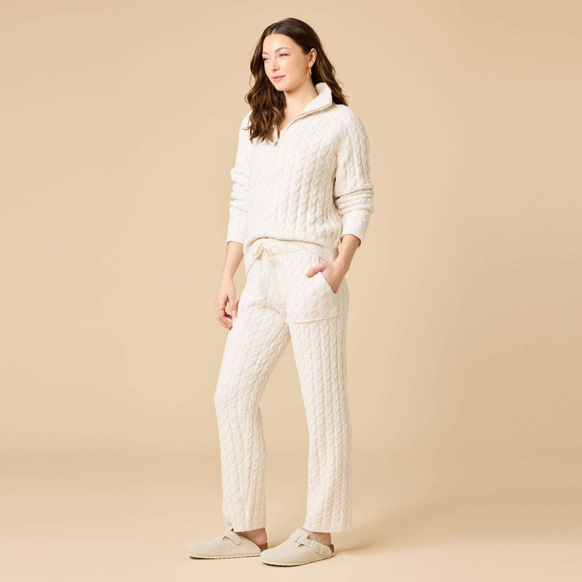Cable Knit Marshmallow 1/2 Zip with Tapered Pant Cable Knit Marshmallow 1/2 Zip with Tapered Pant in Almond