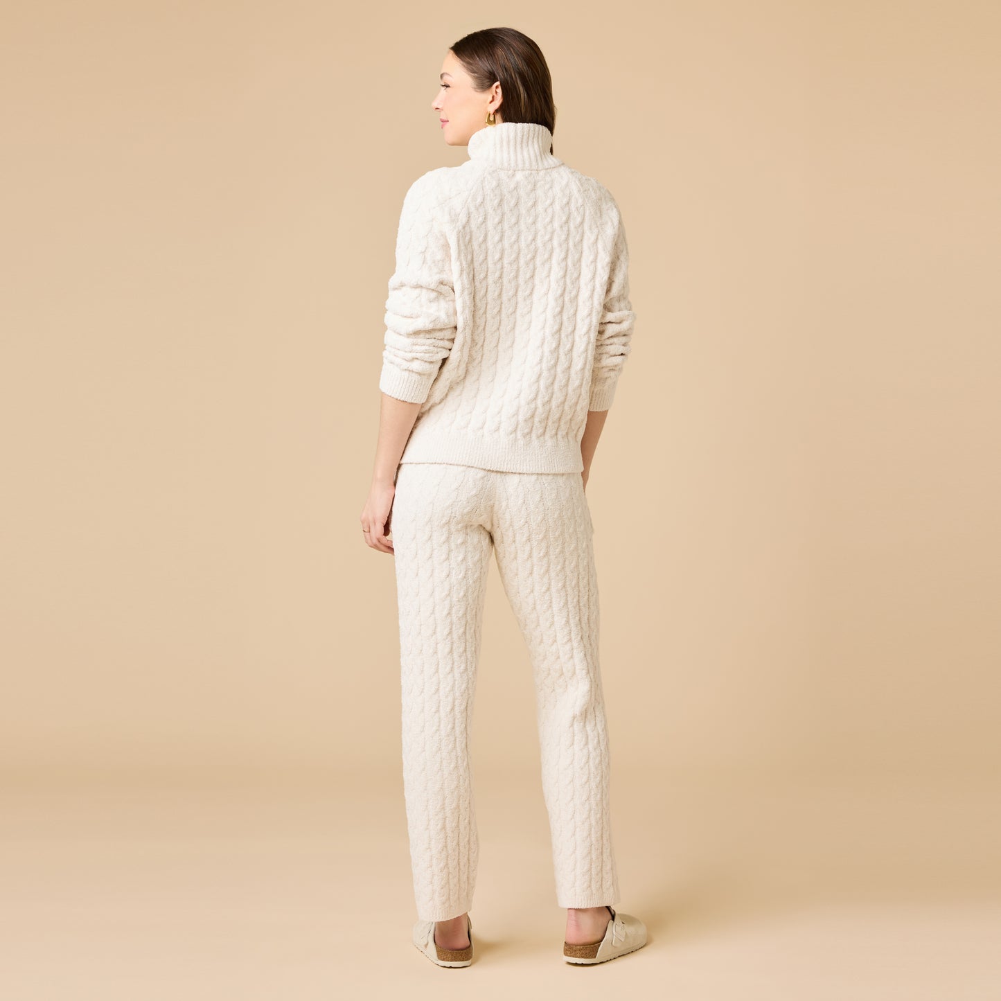 Cable Knit Marshmallow 1/2 Zip with Tapered Pant in Almond