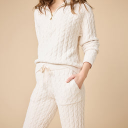 Cable Knit Marshmallow 1/2 Zip with Tapered Pant Cable Knit Marshmallow 1/2 Zip with Tapered Pant in Almond