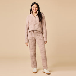 Cable Knit Marshmallow 1/2 Zip with Tapered Pant Cable Knit Marshmallow 1/2 Zip with Tapered Pant in Coco