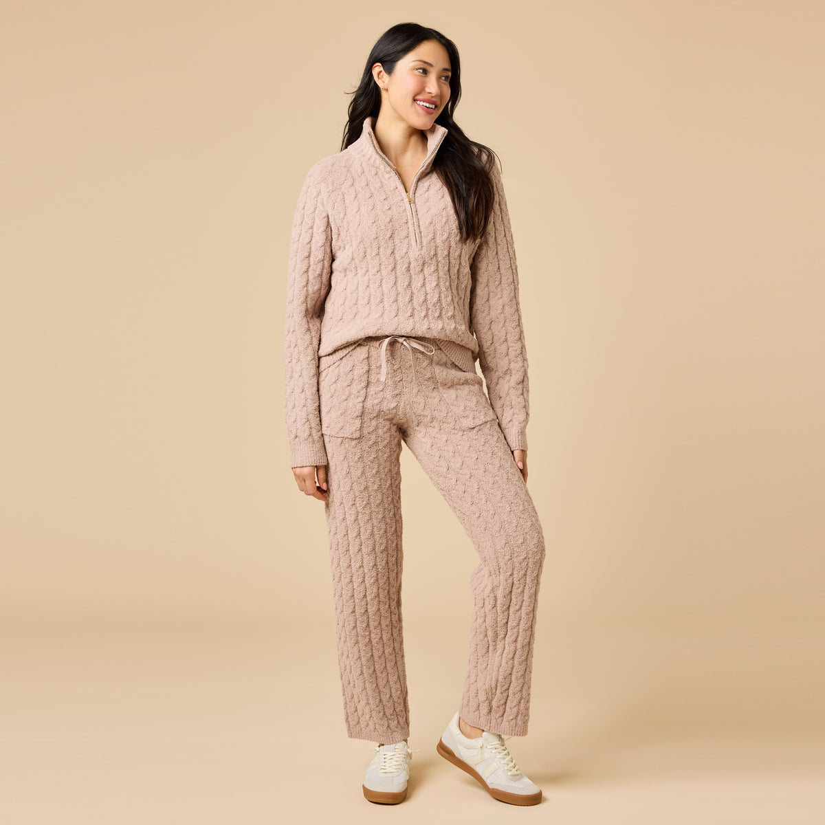 Cable Knit Marshmallow 1/2 Zip with Tapered Pant Cable Knit Marshmallow 1/2 Zip with Tapered Pant in Coco