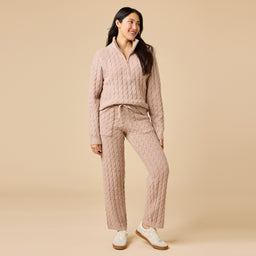 Cable Knit Marshmallow 1/2 Zip with Tapered Pant Cable Knit Marshmallow 1/2 Zip with Tapered Pant in Coco