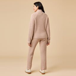 Cable Knit Marshmallow 1/2 Zip with Tapered Pant Cable Knit Marshmallow 1/2 Zip with Tapered Pant in Coco