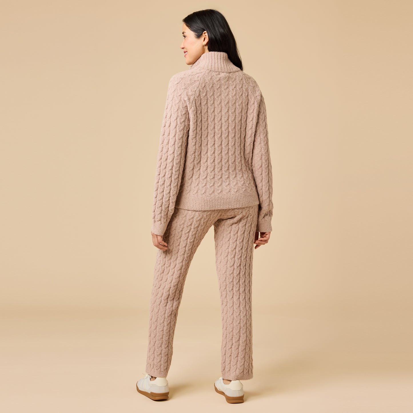 Cable Knit Marshmallow 1/2 Zip with Tapered Pant in Coco