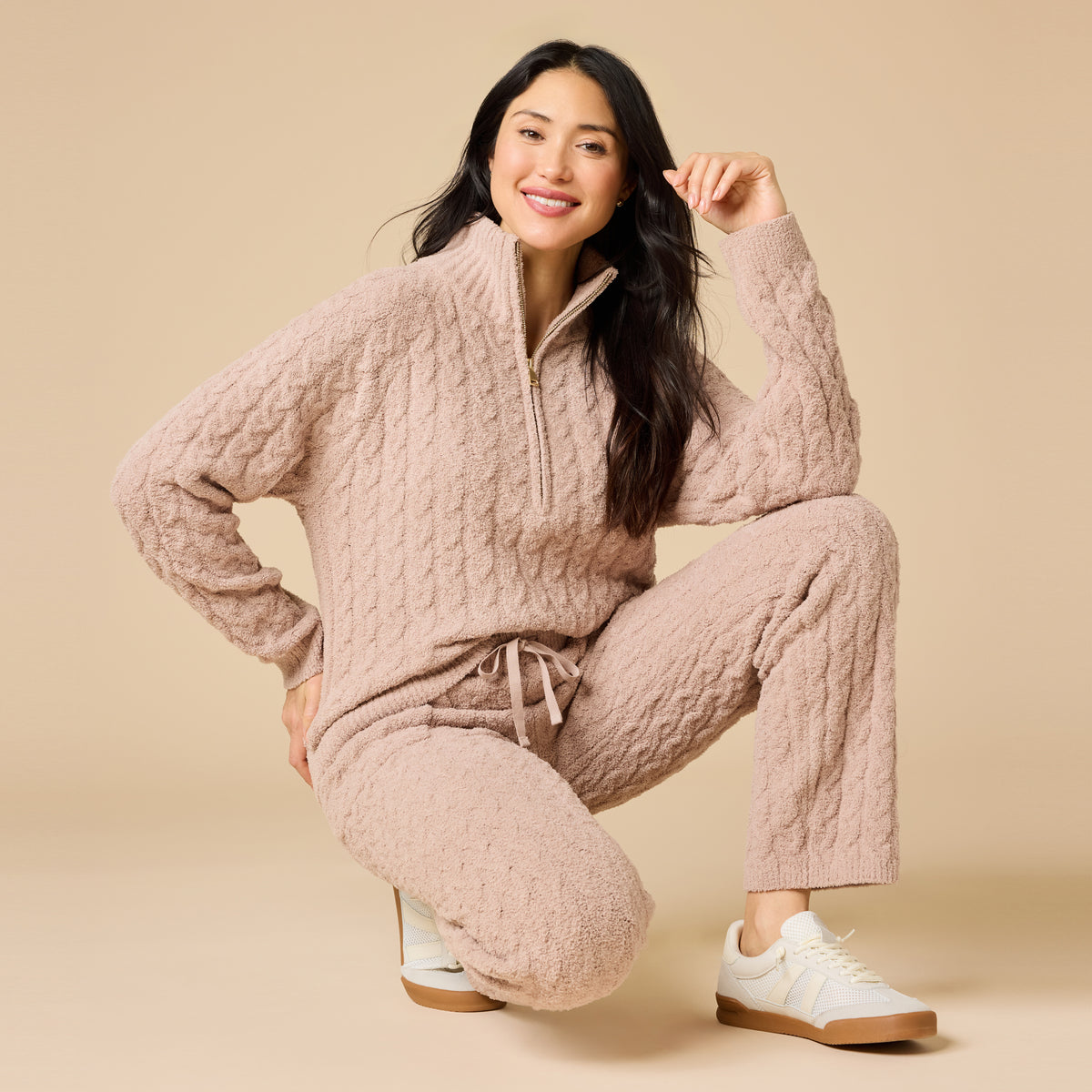 Cable Knit Marshmallow 1/2 Zip with Tapered Pant Cable Knit Marshmallow 1/2 Zip with Tapered Pant in Coco
