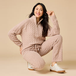 Cable Knit Marshmallow 1/2 Zip with Tapered Pant Cable Knit Marshmallow 1/2 Zip with Tapered Pant in Coco