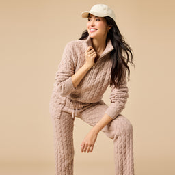 Cable Knit Marshmallow 1/2 Zip with Tapered Pant Cable Knit Marshmallow 1/2 Zip with Tapered Pant in Coco
