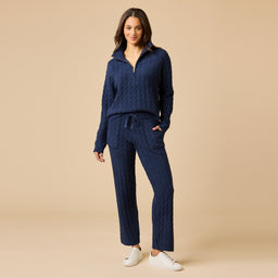 Cable Knit Marshmallow 1/2 Zip with Tapered Pant Cable Knit Marshmallow 1/2 Zip with Tapered Pant in Midnight