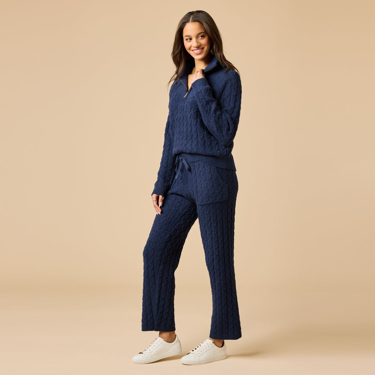 Cable Knit Marshmallow 1/2 Zip with Tapered Pant Cable Knit Marshmallow 1/2 Zip with Tapered Pant in Midnight