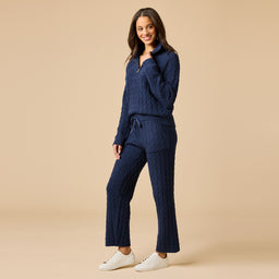 Cable Knit Marshmallow 1/2 Zip with Tapered Pant Cable Knit Marshmallow 1/2 Zip with Tapered Pant in Midnight