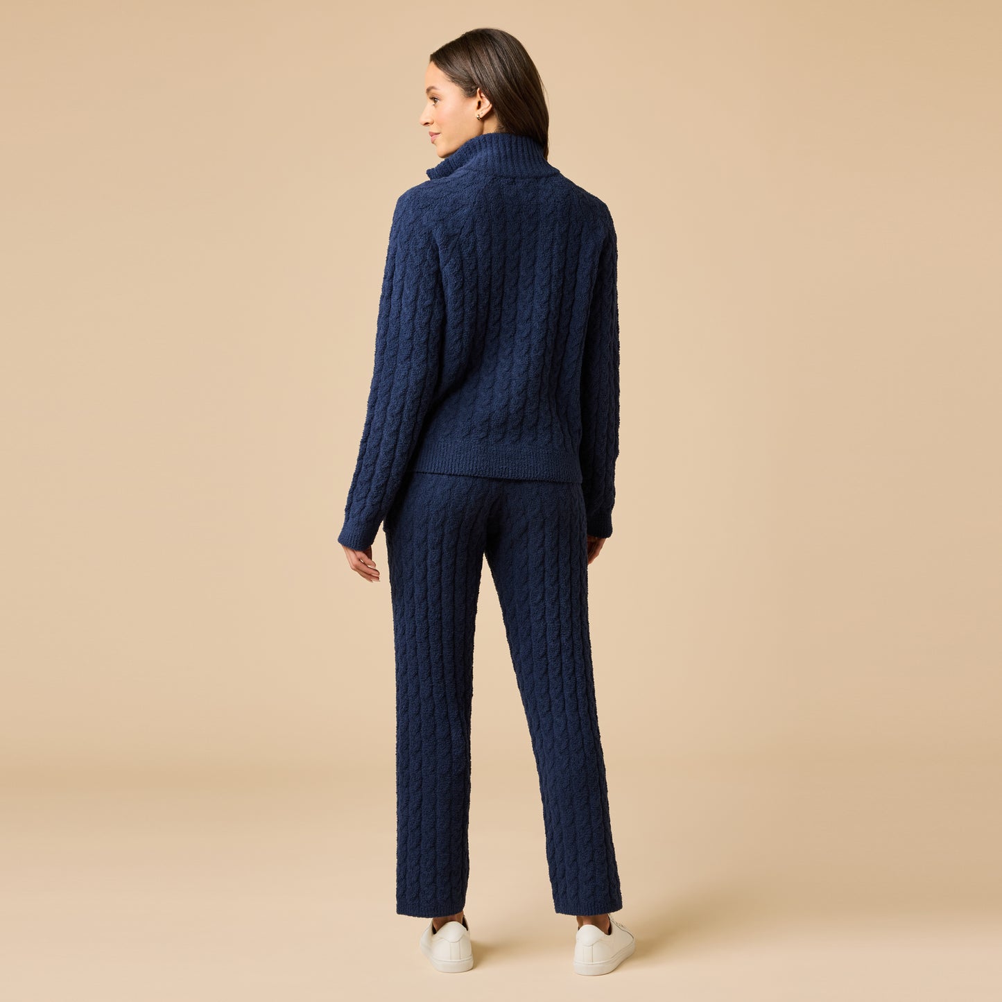 Cable Knit Marshmallow 1/2 Zip with Tapered Pant in Midnight