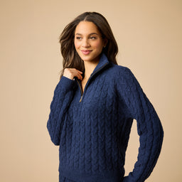 Cable Knit Marshmallow 1/2 Zip with Tapered Pant Cable Knit Marshmallow 1/2 Zip with Tapered Pant in Midnight