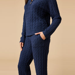 Cable Knit Marshmallow 1/2 Zip with Tapered Pant Cable Knit Marshmallow 1/2 Zip with Tapered Pant in Midnight