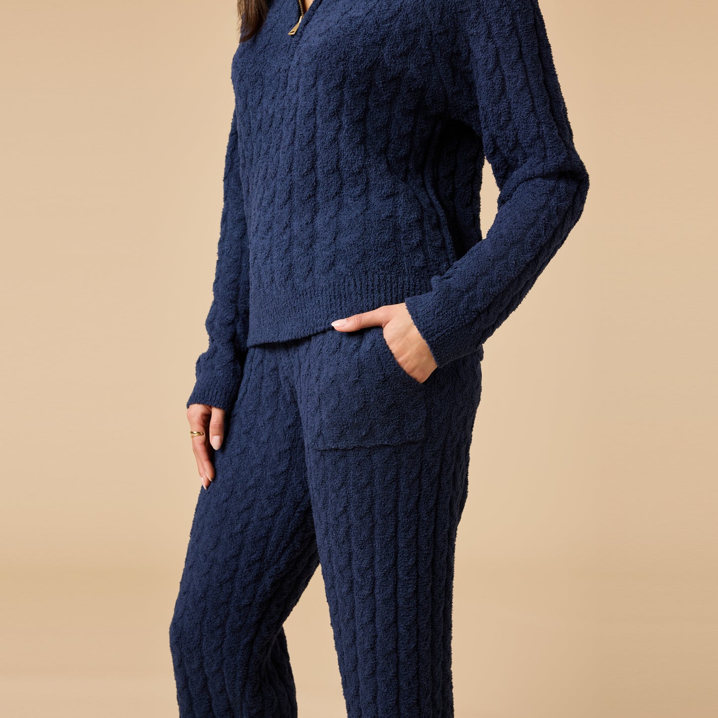 Cable Knit Marshmallow 1/2 Zip with Tapered Pant in Midnight