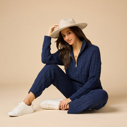 Cable Knit Marshmallow 1/2 Zip with Tapered Pant Cable Knit Marshmallow 1/2 Zip with Tapered Pant in Midnight