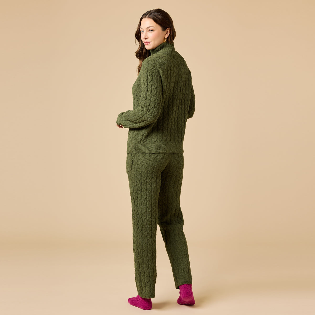 Cable Knit Marshmallow 1/2 Zip with Tapered Pant Cable Knit Marshmallow 1/2 Zip with Tapered Pant in Olive