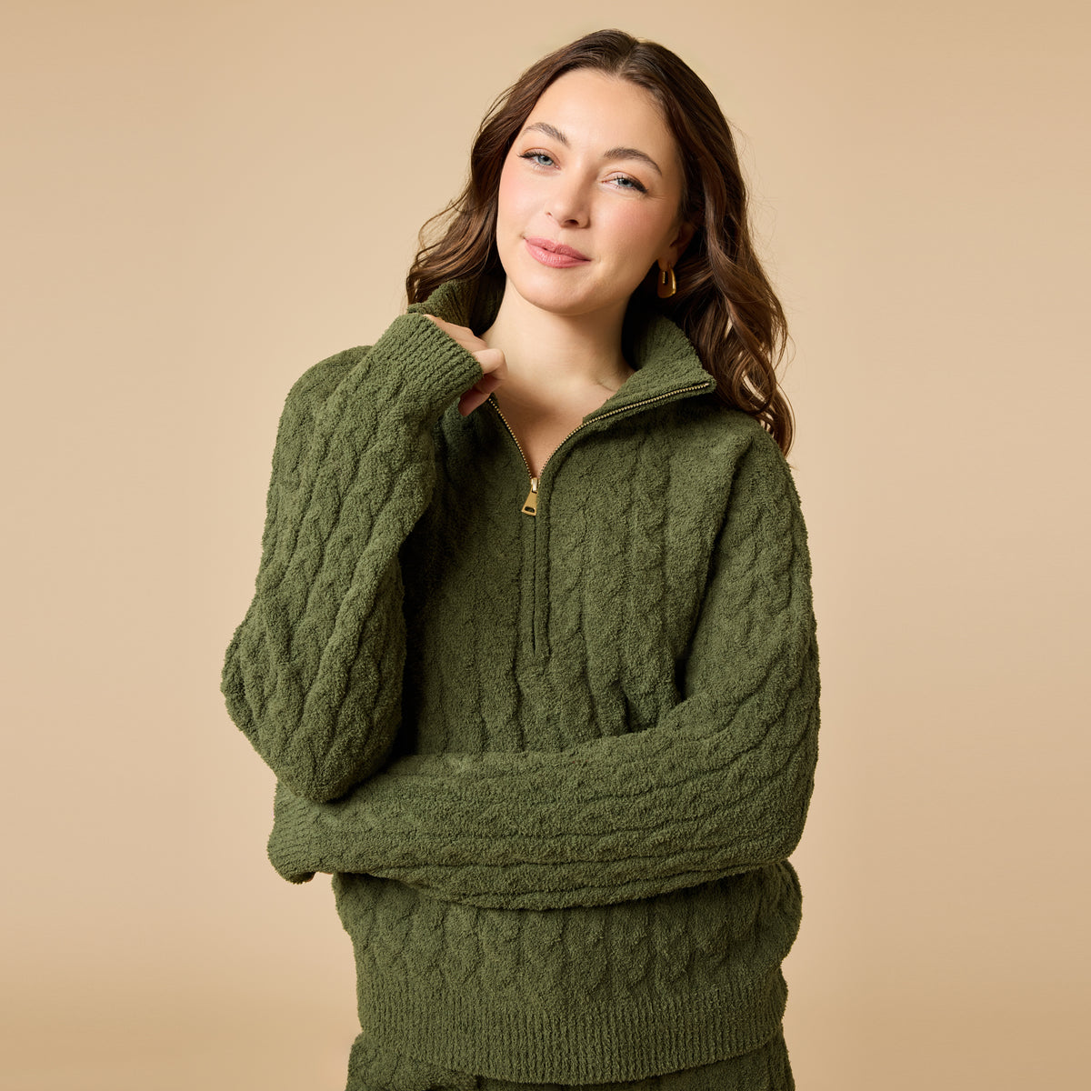 Cable Knit Marshmallow 1/2 Zip with Tapered Pant Cable Knit Marshmallow 1/2 Zip with Tapered Pant in Olive