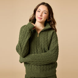 Cable Knit Marshmallow 1/2 Zip with Tapered Pant Cable Knit Marshmallow 1/2 Zip with Tapered Pant in Olive