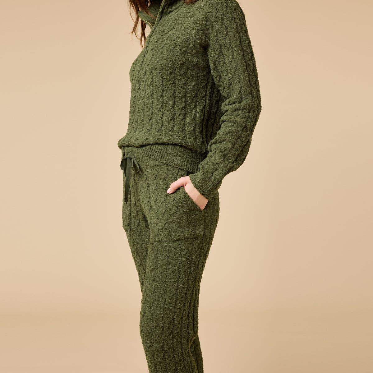 Cable Knit Marshmallow 1/2 Zip with Tapered Pant Cable Knit Marshmallow 1/2 Zip with Tapered Pant in Olive
