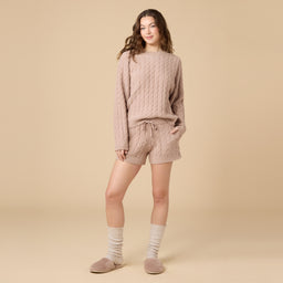 Cable Knit Marshmallow Crew Neck with Short Set Cable Knit Marshmallow Crew Neck with Short Set in Coco
