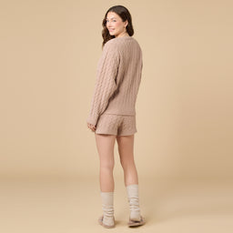 Cable Knit Marshmallow Crew Neck with Short Set Cable Knit Marshmallow Crew Neck with Short Set in Coco
