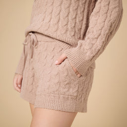 Cable Knit Marshmallow Crew Neck with Short Set Cable Knit Marshmallow Crew Neck with Short Set in Coco