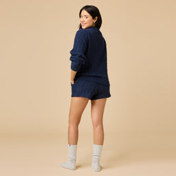 Cable Knit Marshmallow Crew Neck with Short Set Cable Knit Marshmallow Crew Neck with Short Set in Midnight