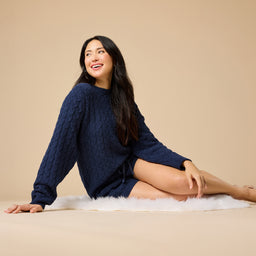 Cable Knit Marshmallow Crew Neck with Short Set Cable Knit Marshmallow Crew Neck with Short Set in Midnight
