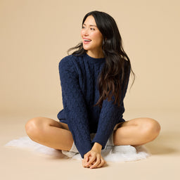Cable Knit Marshmallow Crew Neck with Short Set Cable Knit Marshmallow Crew Neck with Short Set in Midnight