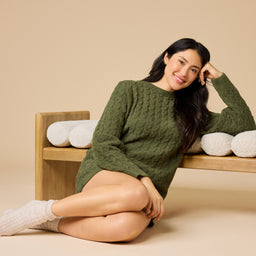 Cable Knit Marshmallow Crew Neck with Short Set Cable Knit Marshmallow Crew Neck with Short Set in Olive