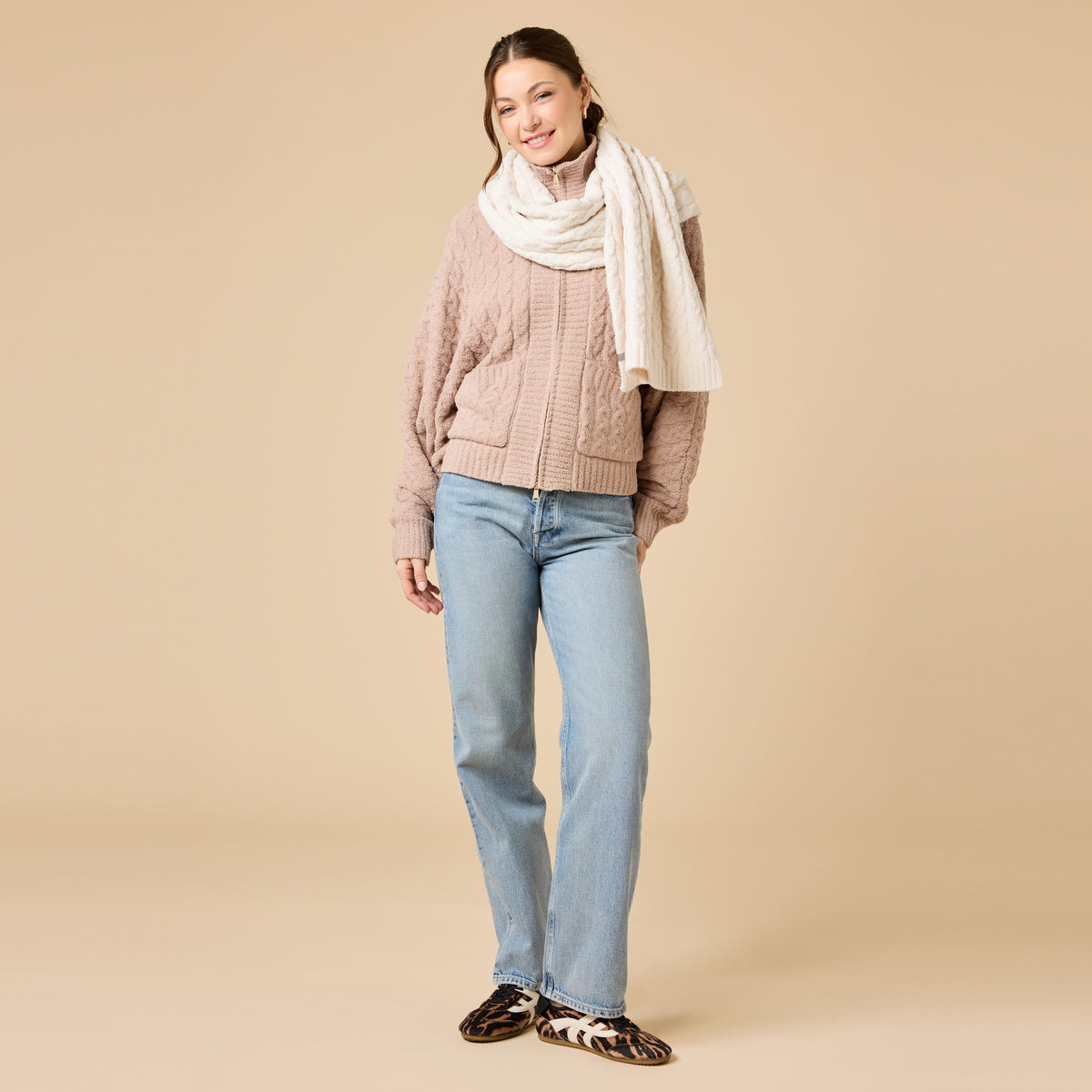 Cable Knit Marshmallow Scarf Cable Knit Marshmallow Scarf in Almond