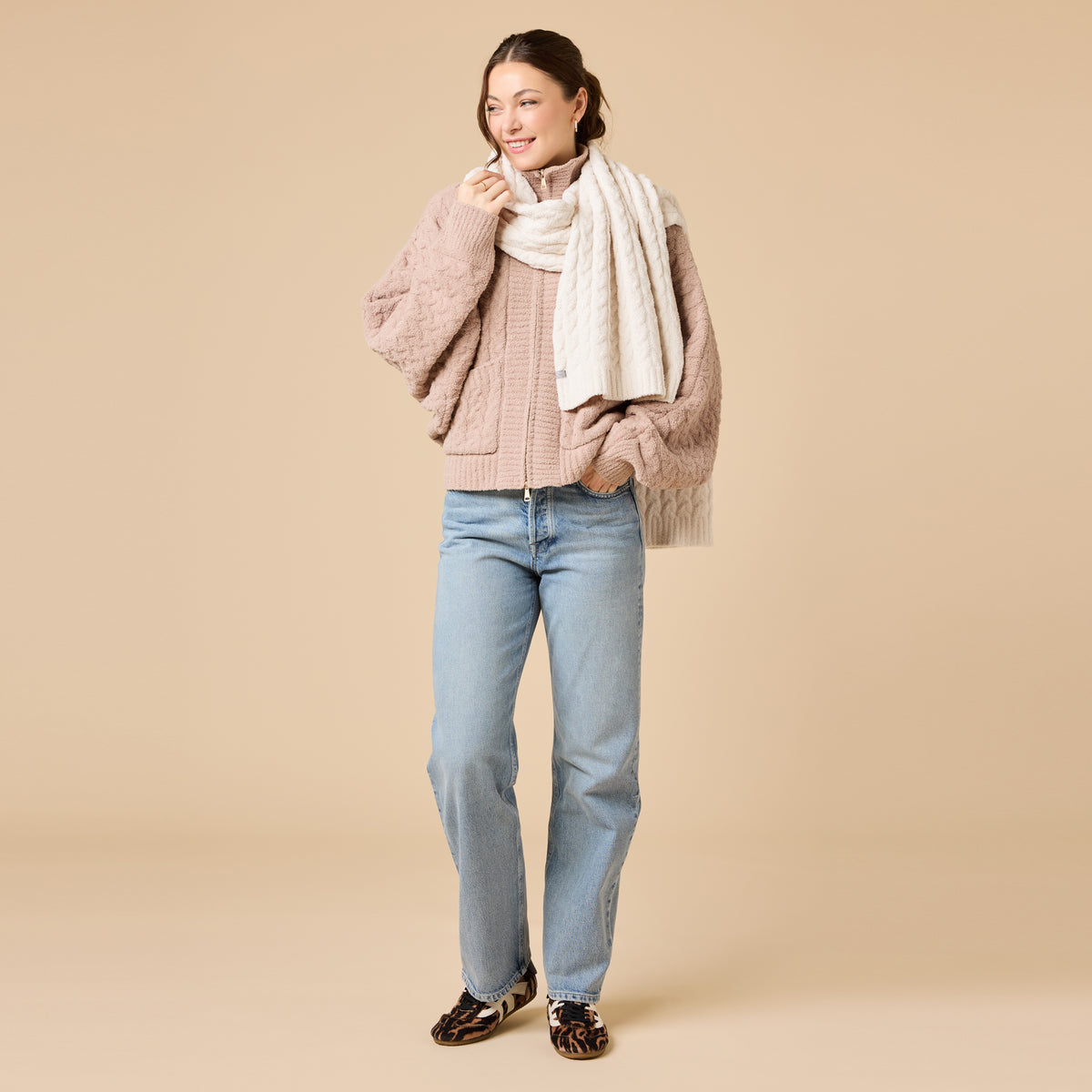 Cable Knit Marshmallow Scarf Cable Knit Marshmallow Scarf in Almond