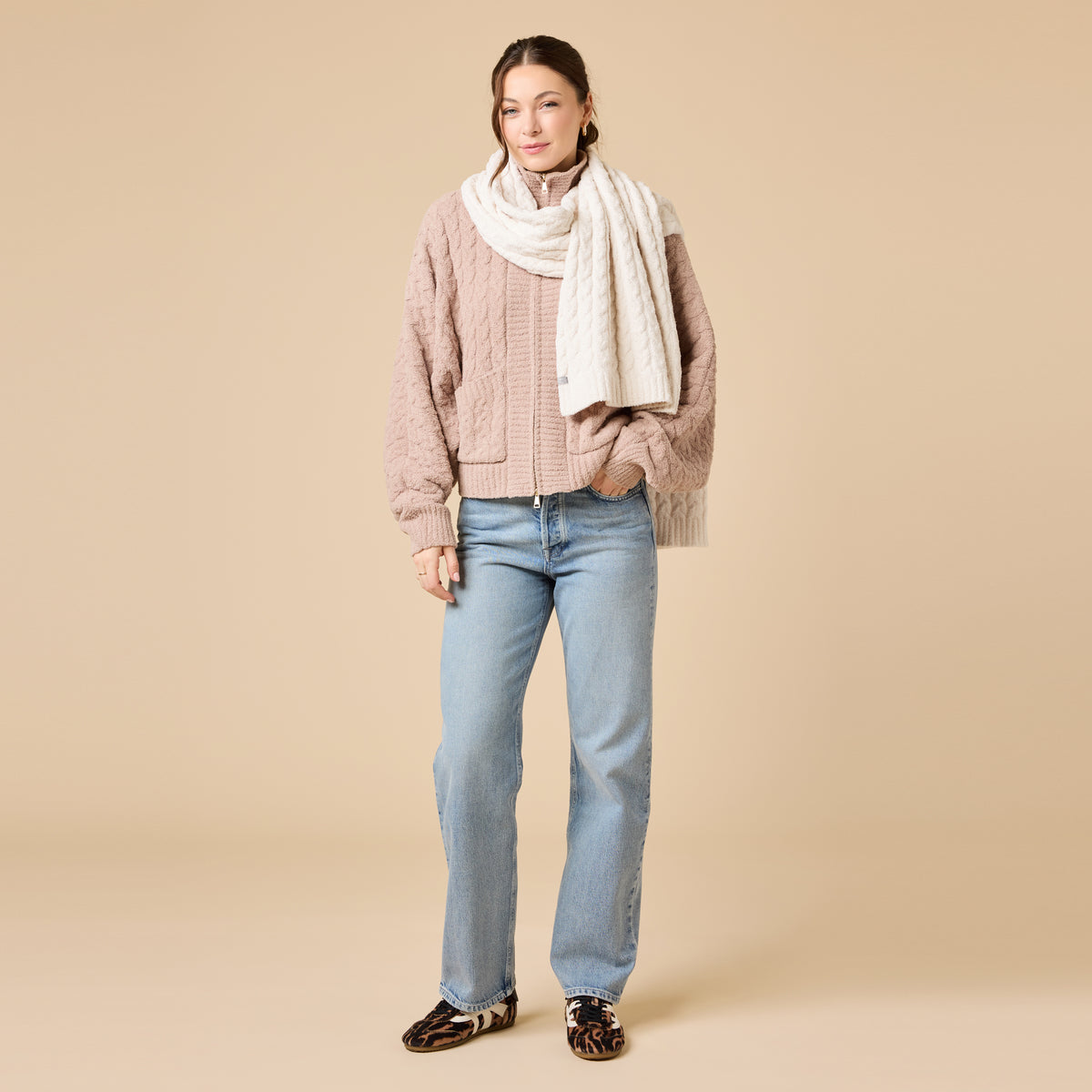 Cable Knit Marshmallow Scarf Cable Knit Marshmallow Scarf in Almond