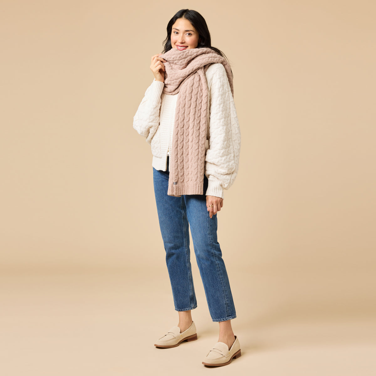 Cable Knit Marshmallow Scarf Cable Knit Marshmallow Scarf in Coco