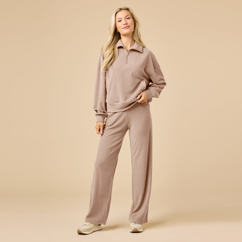 Serenity 1/4 Zip Top with Wide Pant in Coco