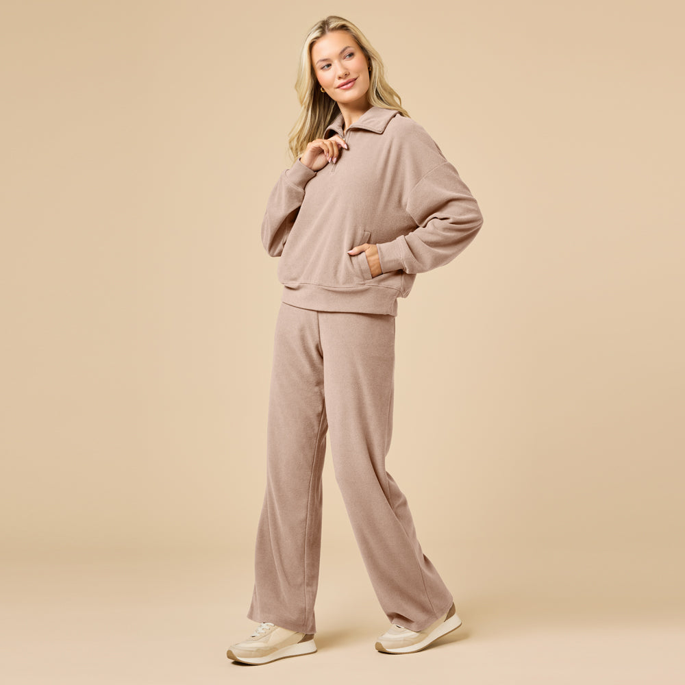 Serenity 1/4 Zip Top with Wide Pant in Coco