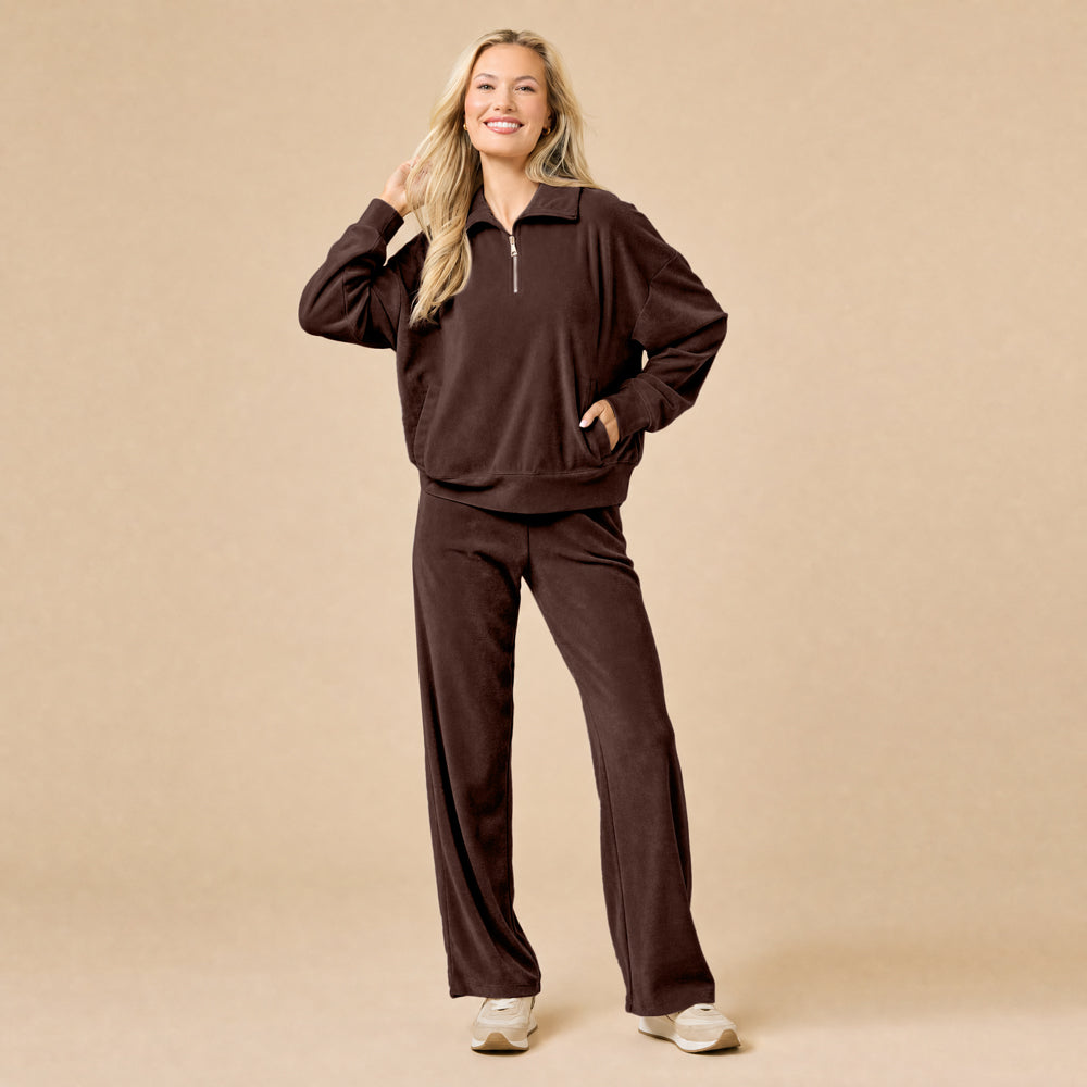Serenity 1/4 Zip Top with Wide Pant in Espresso
