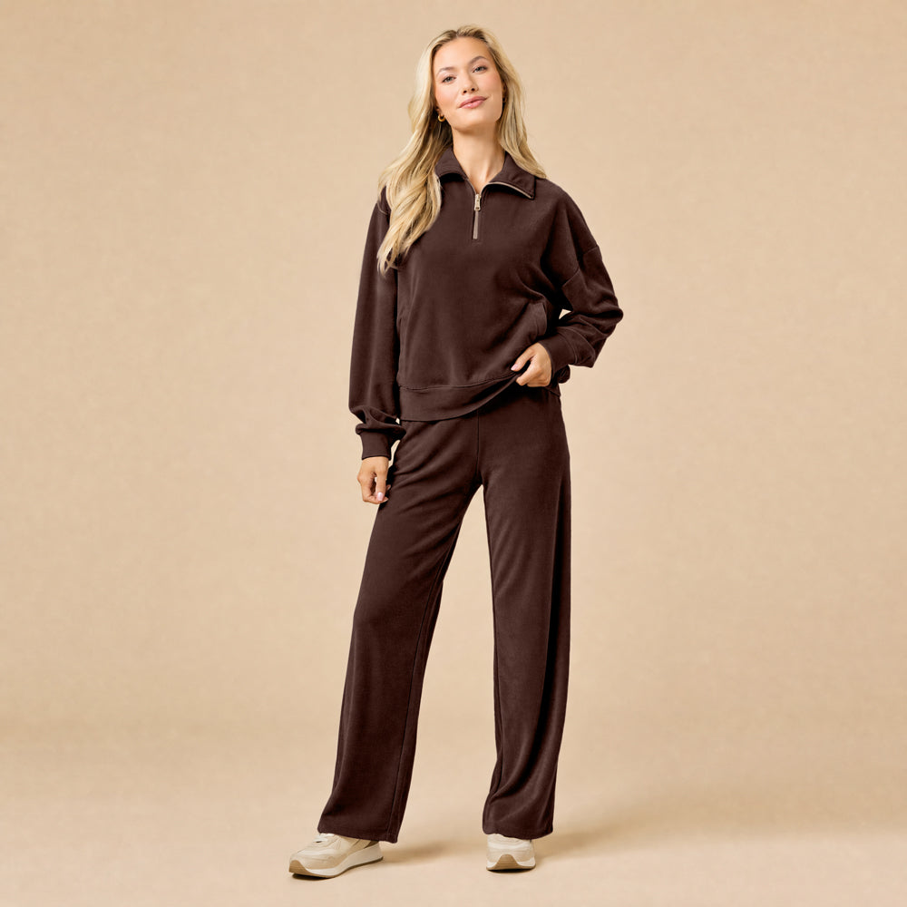 Serenity 1/4 Zip Top with Wide Pant in Espresso