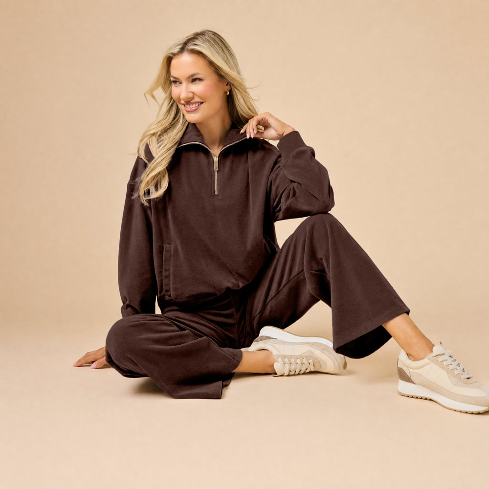 Serenity 1/4 Zip Top with Wide Pant Lounge Set Serenity 1/4 Zip Top with Wide Pant in Espresso