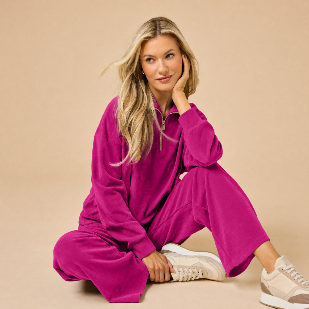 Serenity 1/4 Zip Top with Wide Pant in Magenta