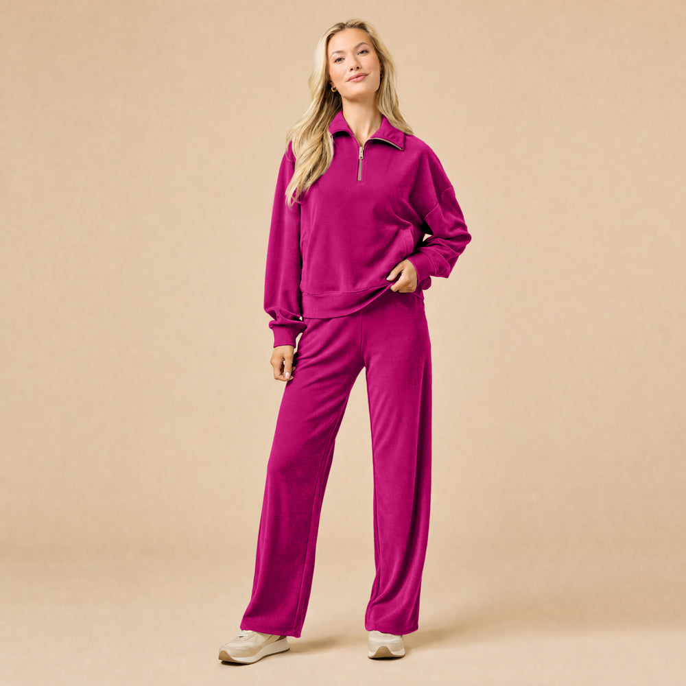 Serenity 1/4 Zip Top with Wide Pant in Magenta